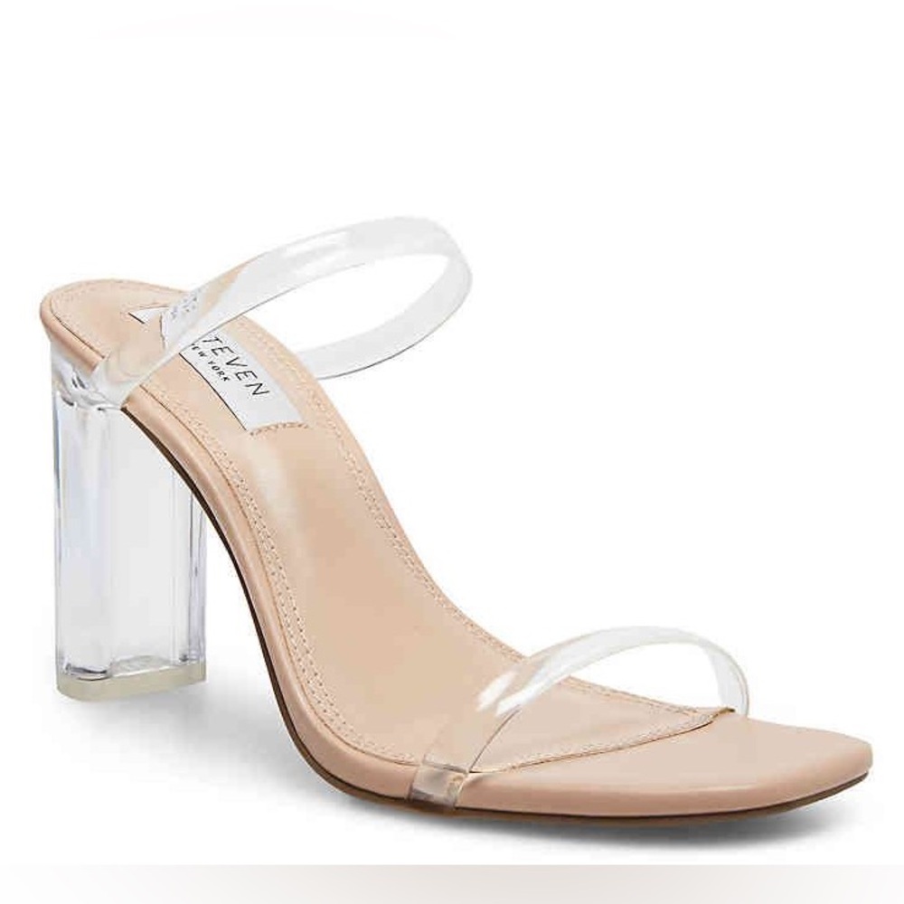 Steven New York Jacee Clear Nude Strappy Sandal Heels Size 8.5 Block Heel